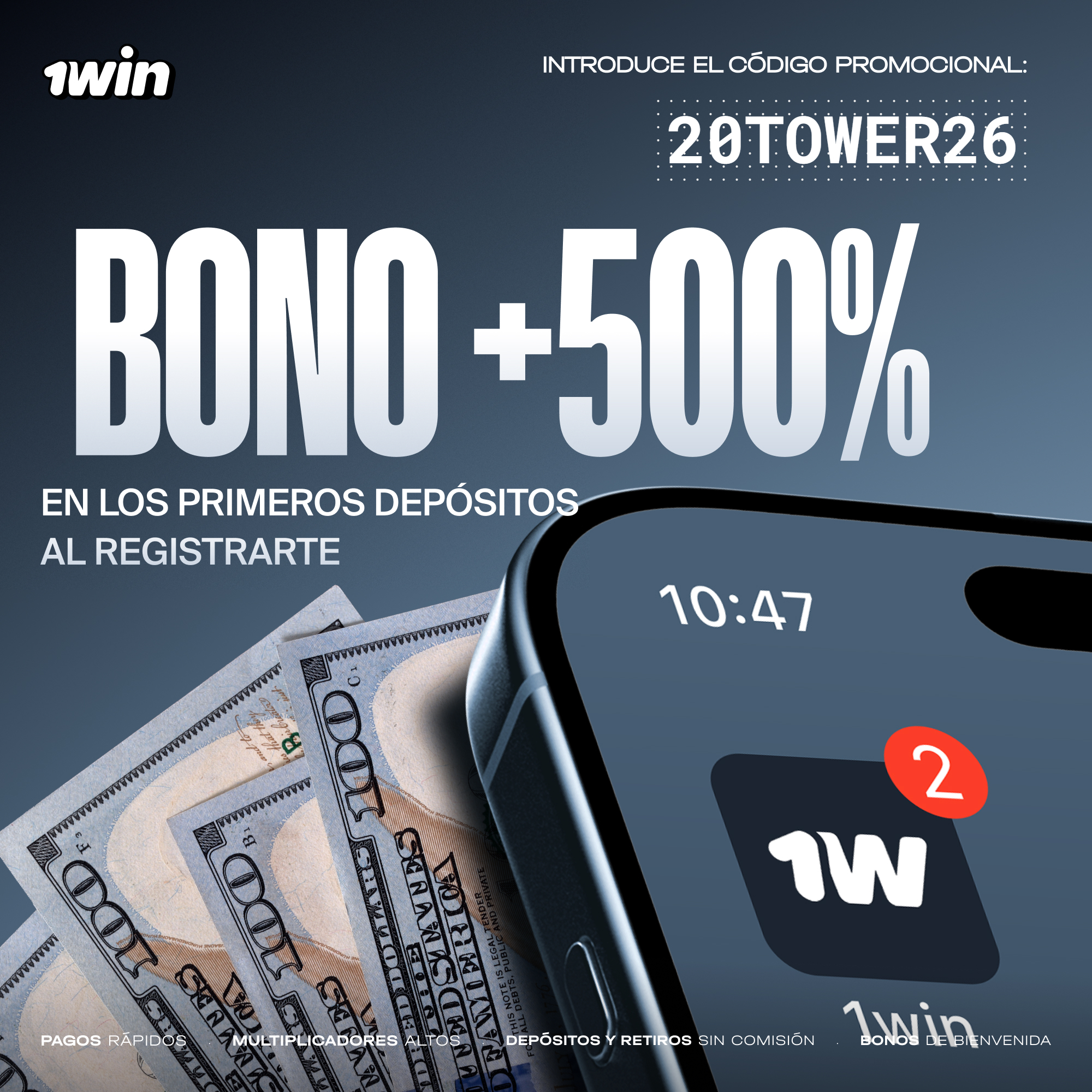 Promoción 1win Tower Rush: bono 500% en los primeros depósitos y código promocional 20TOWER26
